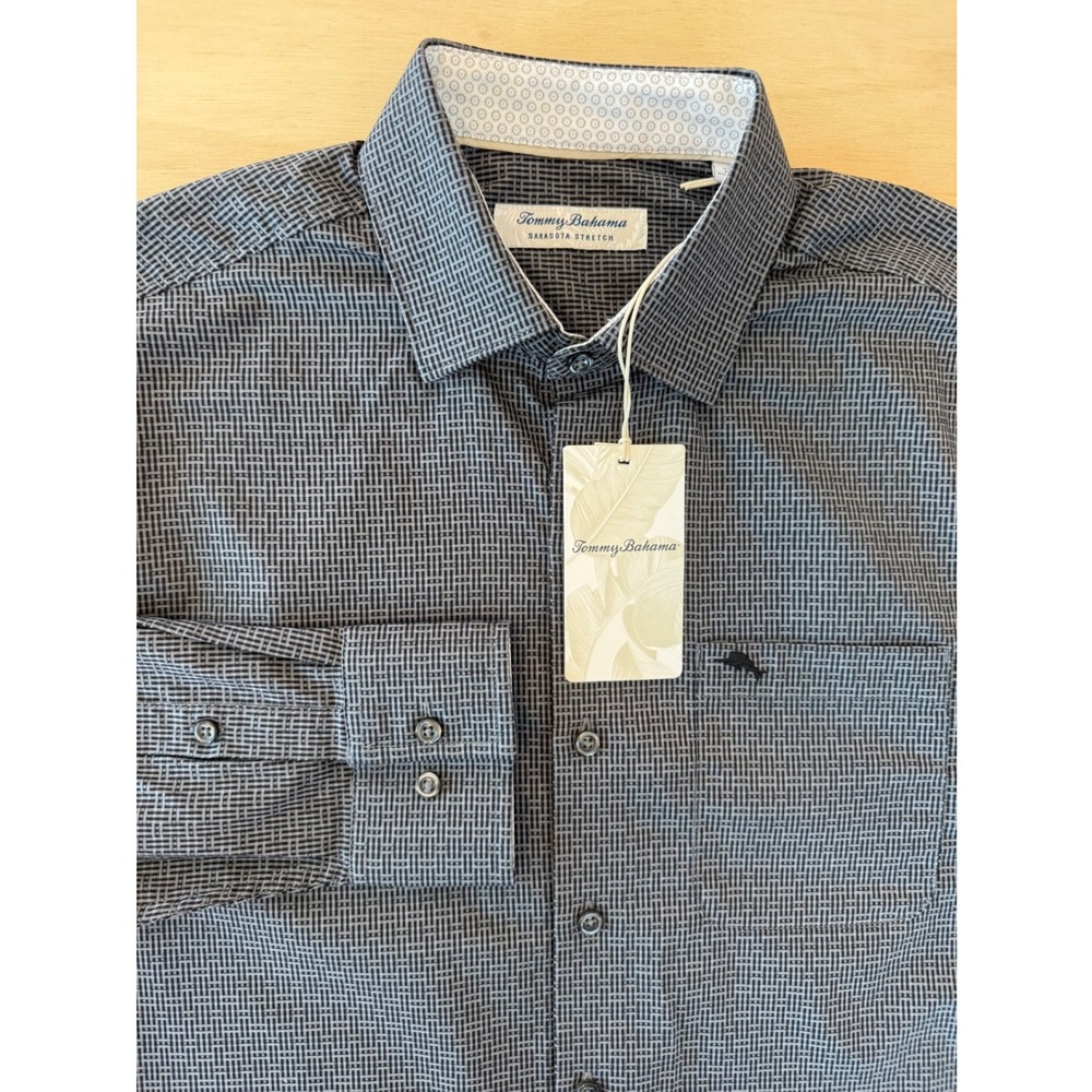 Tommy Bahama Sarasota Stretch Shirt Ventura Isles Black Grey ST326115 Mens S